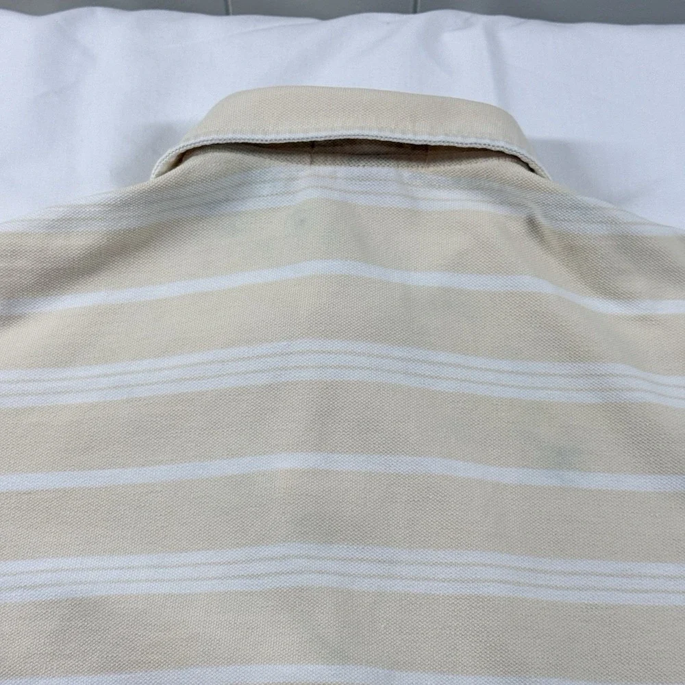 Vintage Polo Ralph Lauren Stripe Polo Shirt Mens XL Pocket USA Beige Cotton